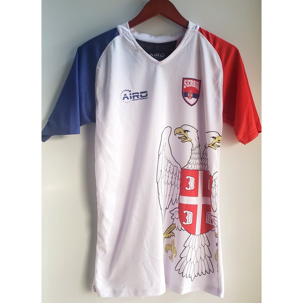 Serbia Soccer Jersey Airo V-Neck Concept SM Short Sleeve Jovic 22 Wht/Rd/Bl 2024